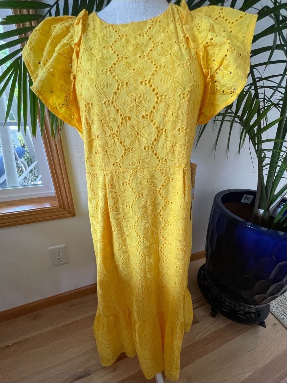 Maggy London Yellow Eyelet Midi Dress